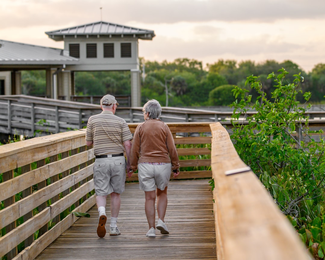 Elderly couple walking